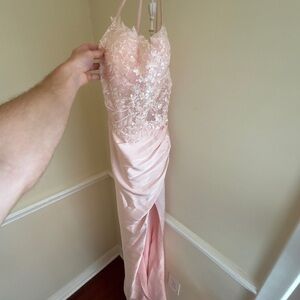 Elegant Pink Lace Prom Dress